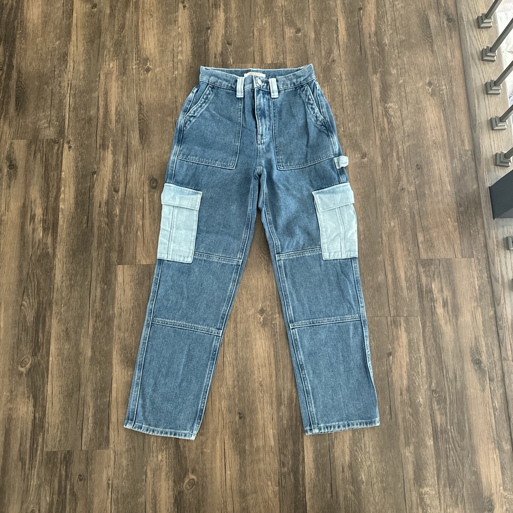Garage Blue Relaxed Fit Jeans with Unique Patchwork